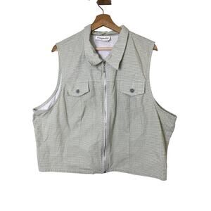 Vintage Paquette Byer California Gingham Zip Vest Top Green 2X Made USA